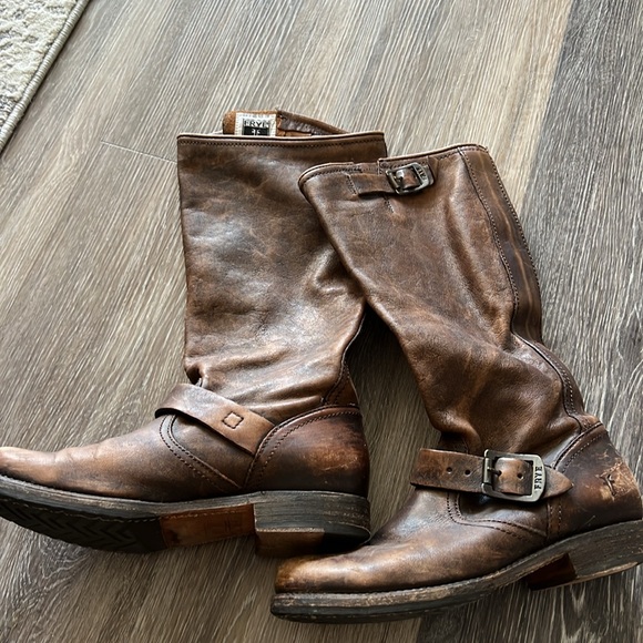 Frye Veronica Slouch Mid-Calf Brown Leather Riding Boots - Picture 3 of 4